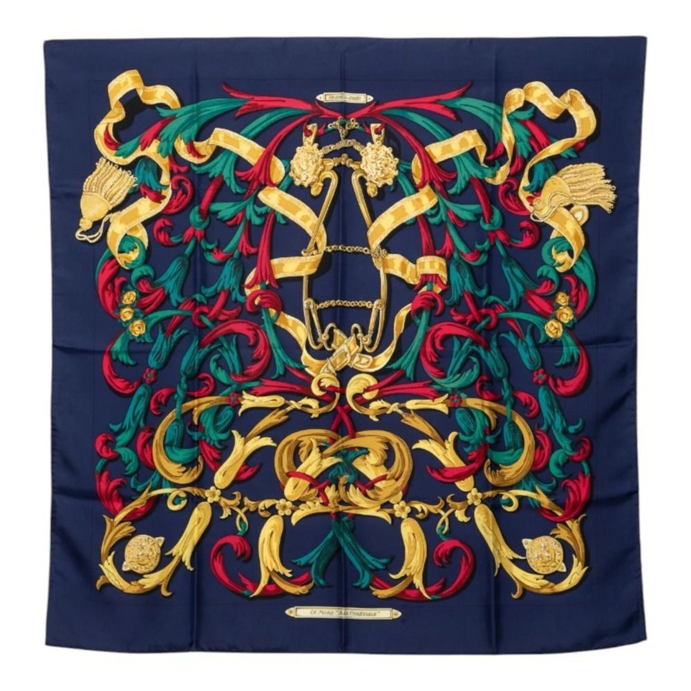 Hermes Carre 90 LE MORS A LA CONETABLE (Bat) Scarf/Muffler, Navy Multicolor S...